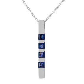 0.35 Carat 14K Solid White Gold Necklace Bar Natural Sapphire