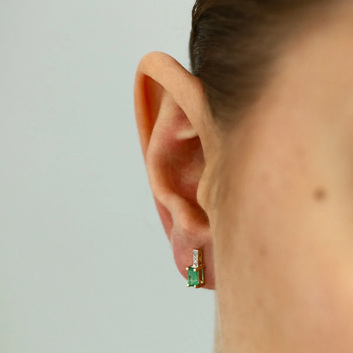 0.45ct Emerald and Diamond Drop Earrings | 9K Solid Yellow Gold