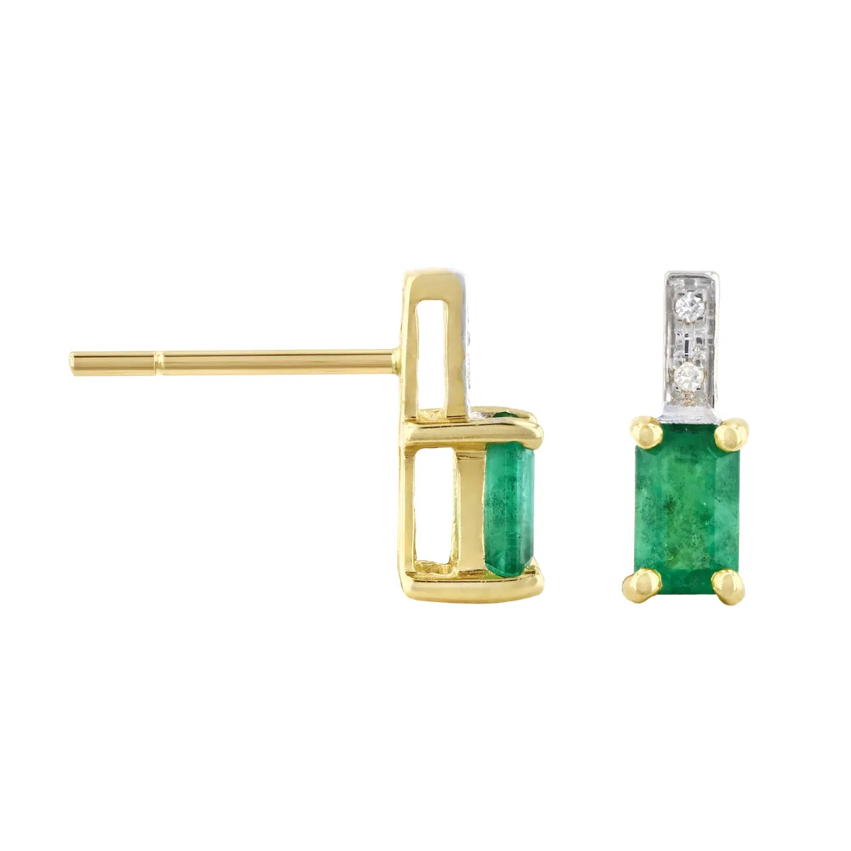 0.45ct Emerald and Diamond Drop Earrings | 9K Solid Yellow Gold