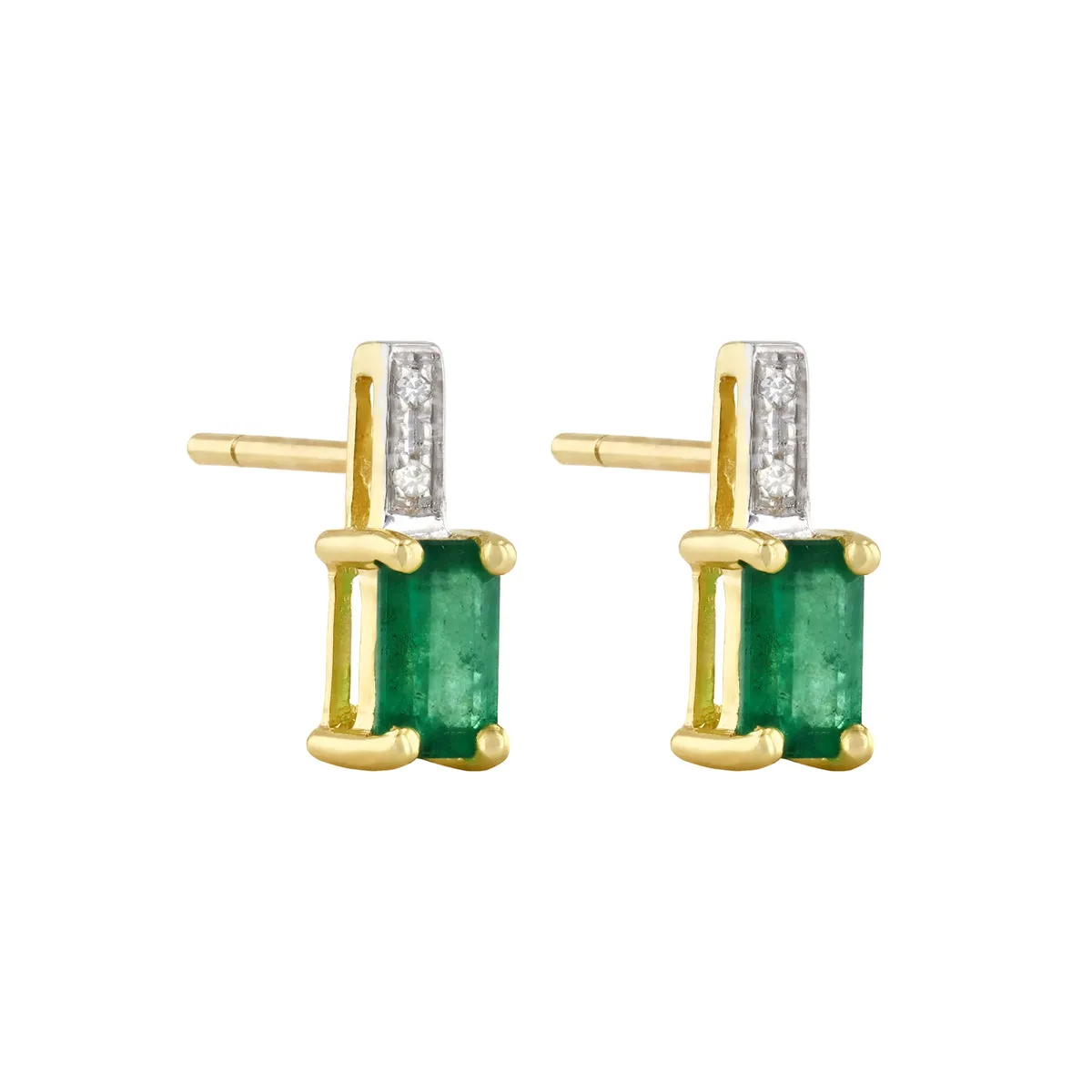 0.45ct Emerald and Diamond Drop Earrings | 9K Solid Yellow Gold