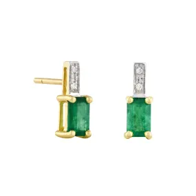 0.45ct Emerald and Diamond Drop Earrings | 9K Solid Yellow Gold