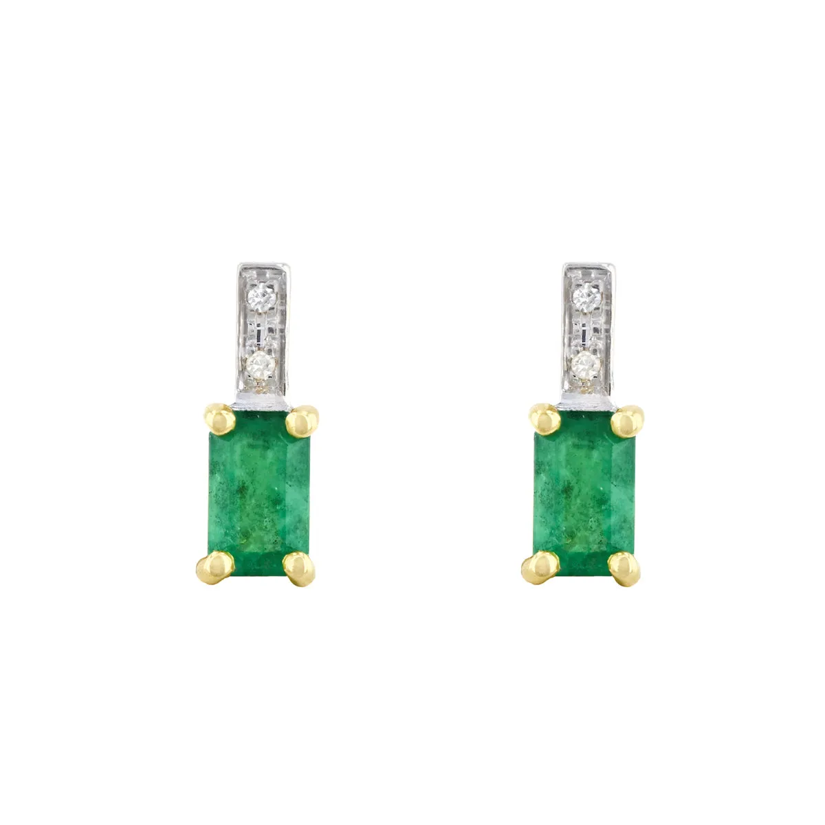 0.45ct Emerald and Diamond Drop Earrings | 9K Solid Yellow Gold