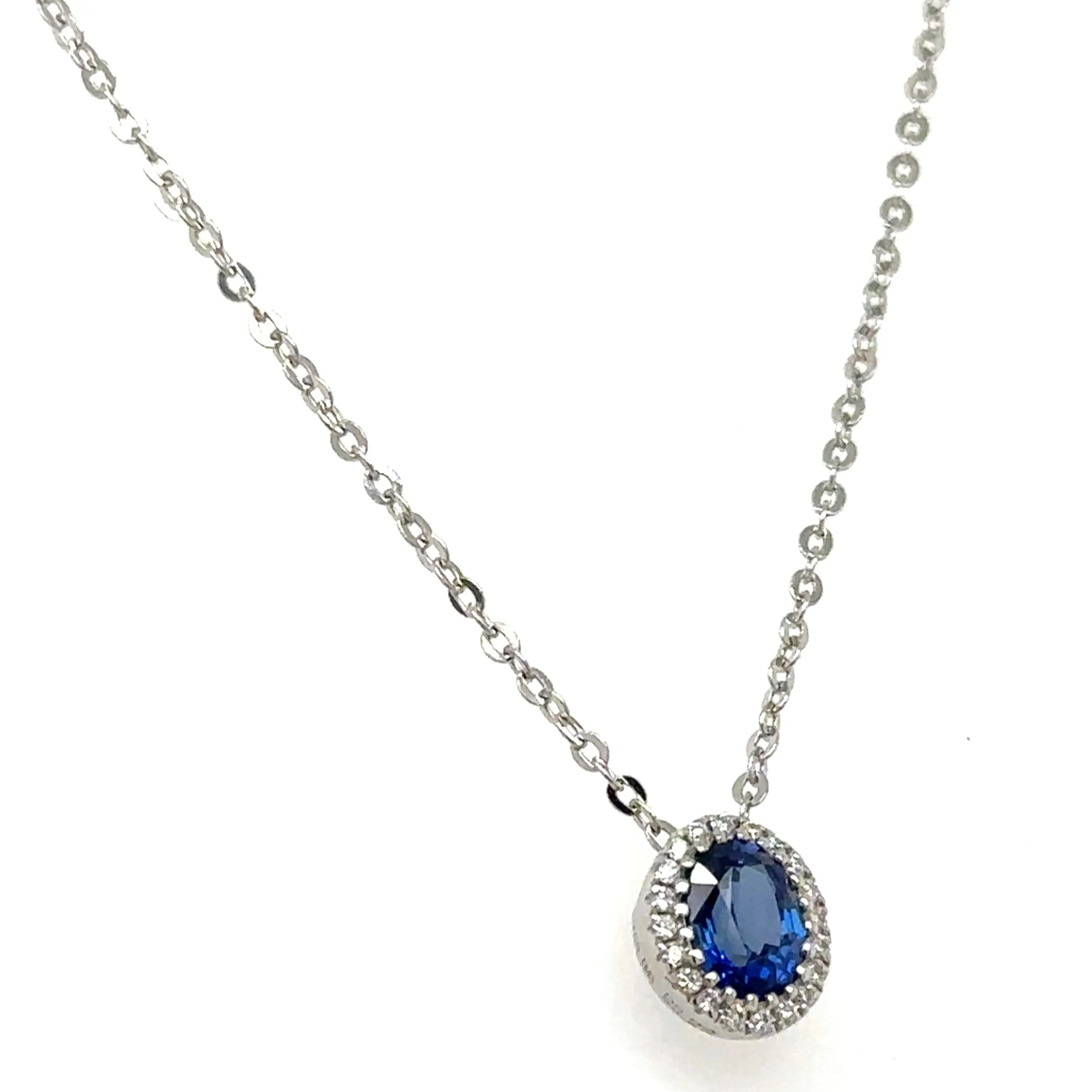 0.48ct tw Diamond & Oval Blue Sapphire Pendant Necklace