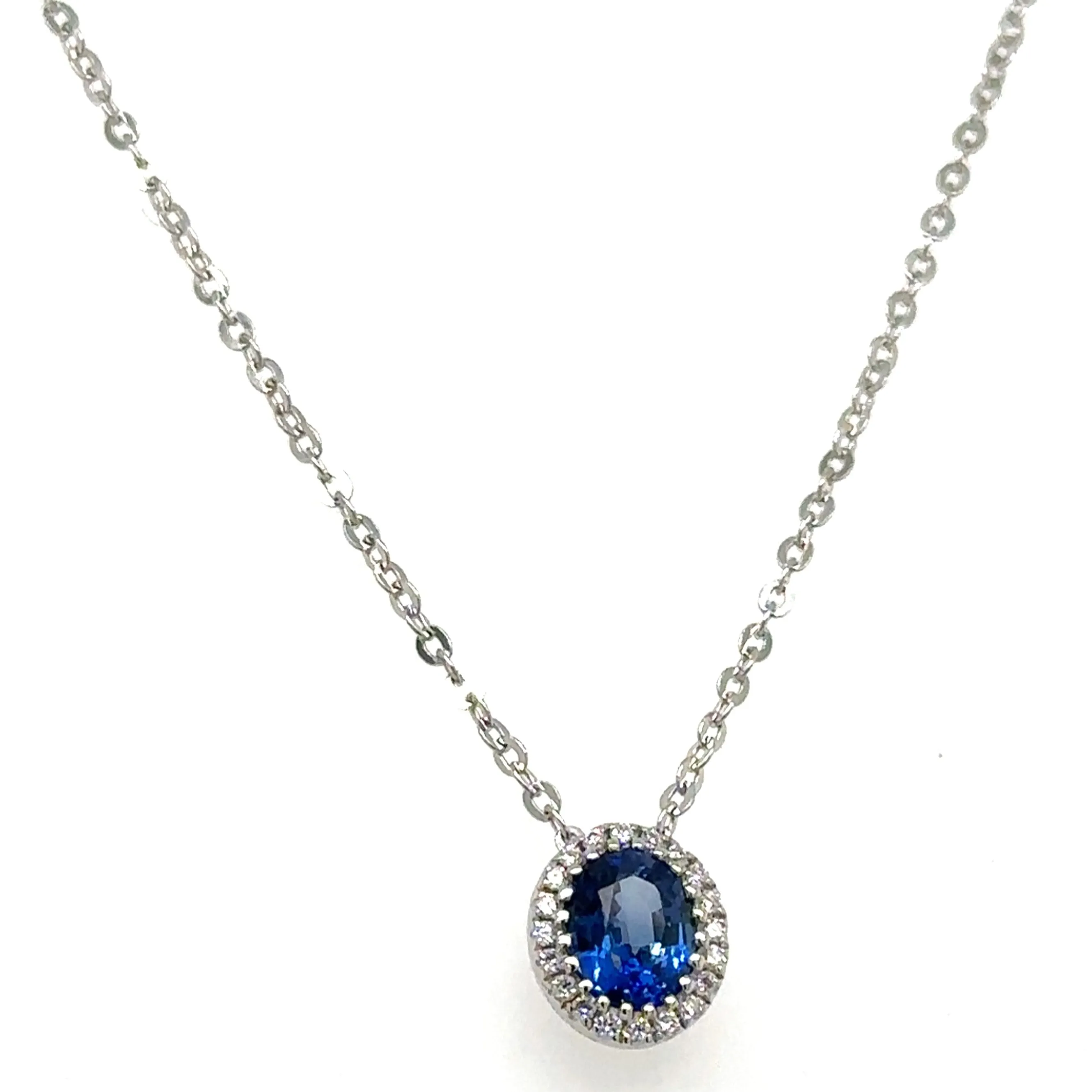 0.48ct tw Diamond & Oval Blue Sapphire Pendant Necklace