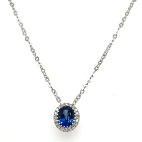 0.48ct tw Diamond & Oval Blue Sapphire Pendant Necklace