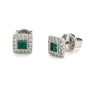 0.57ct tw Green Emerald-cut Emerald-cut Diamond Halo Stud Earrings