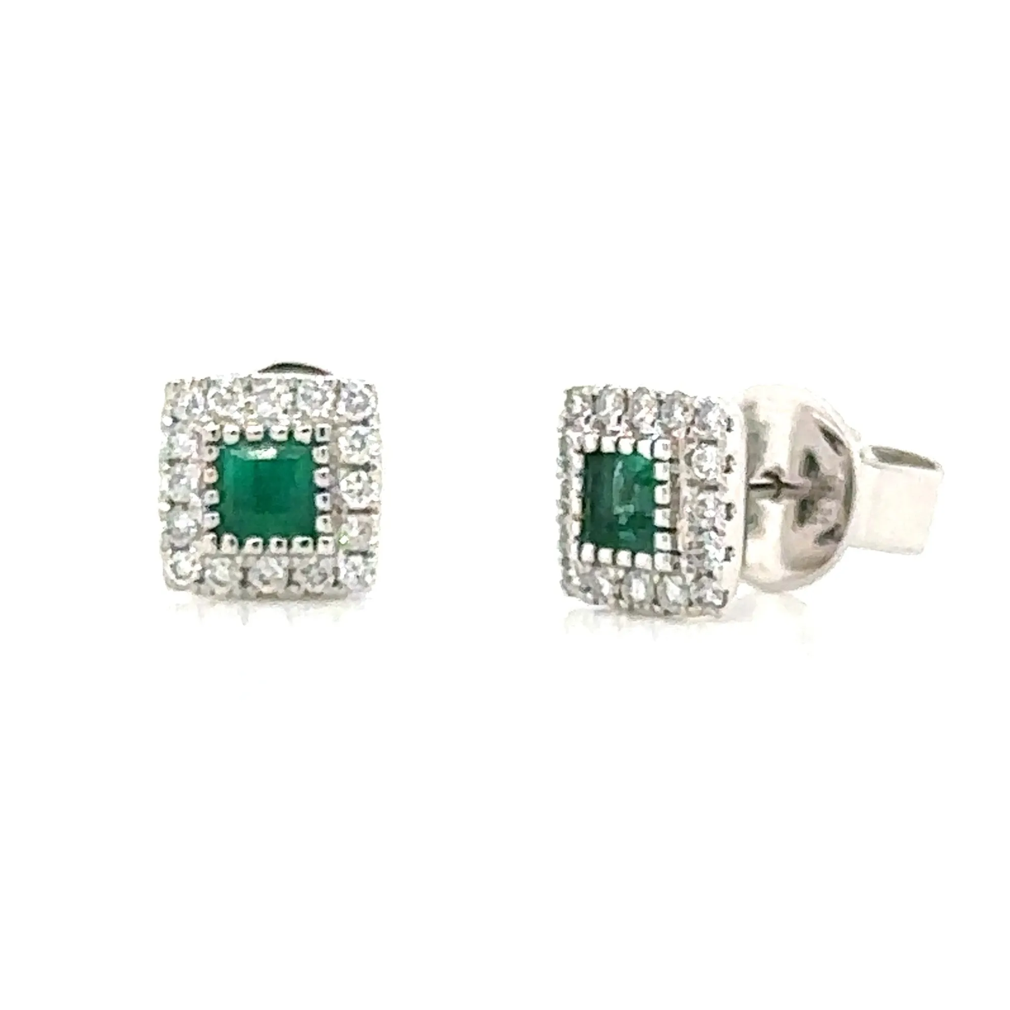 0.57ct tw Green Emerald-cut Emerald-cut Diamond Halo Stud Earrings