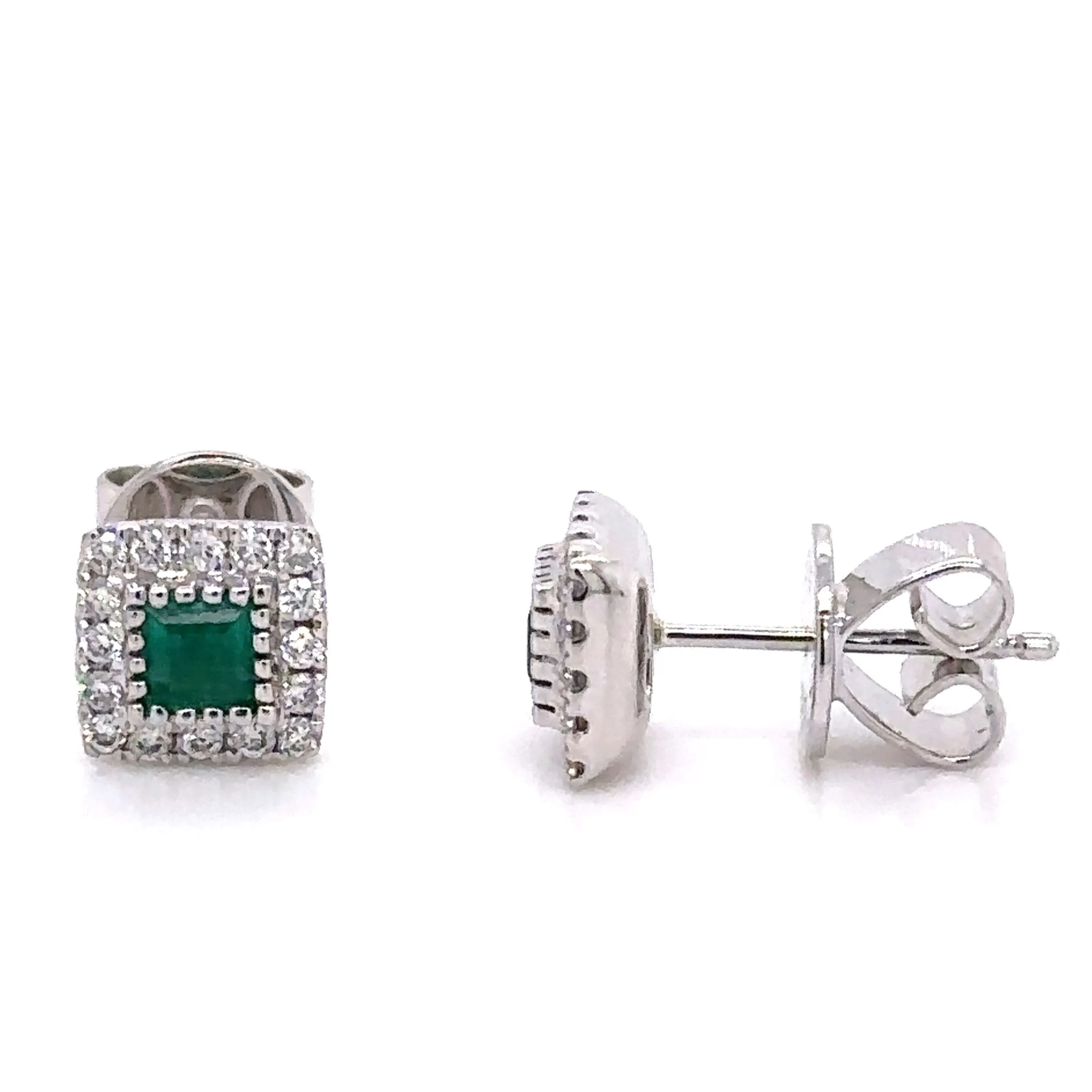 0.57ct tw Green Emerald-cut Emerald-cut Diamond Halo Stud Earrings