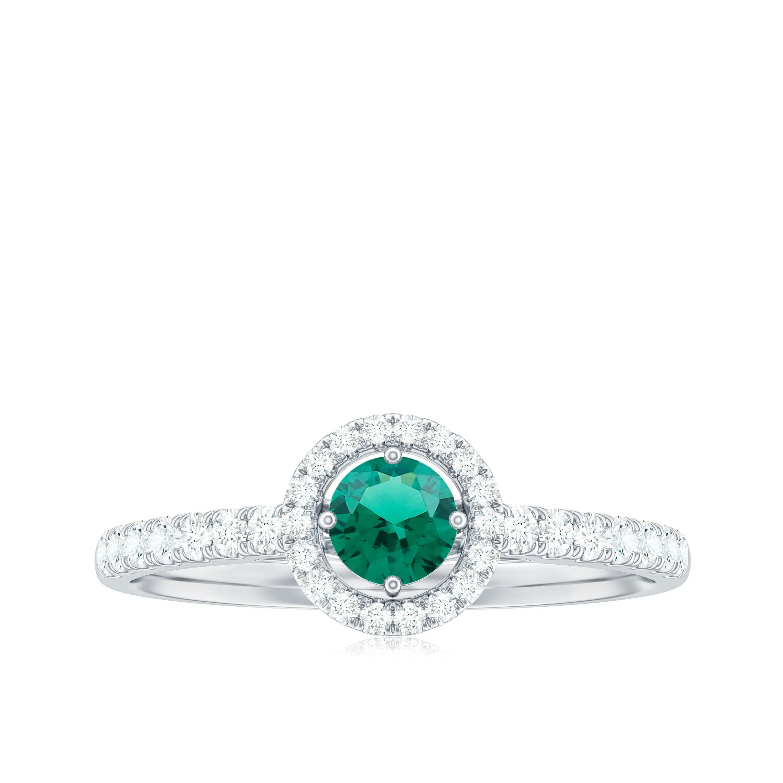 0.75 CT Created Emerald Engagement Ring with Diamond Halo