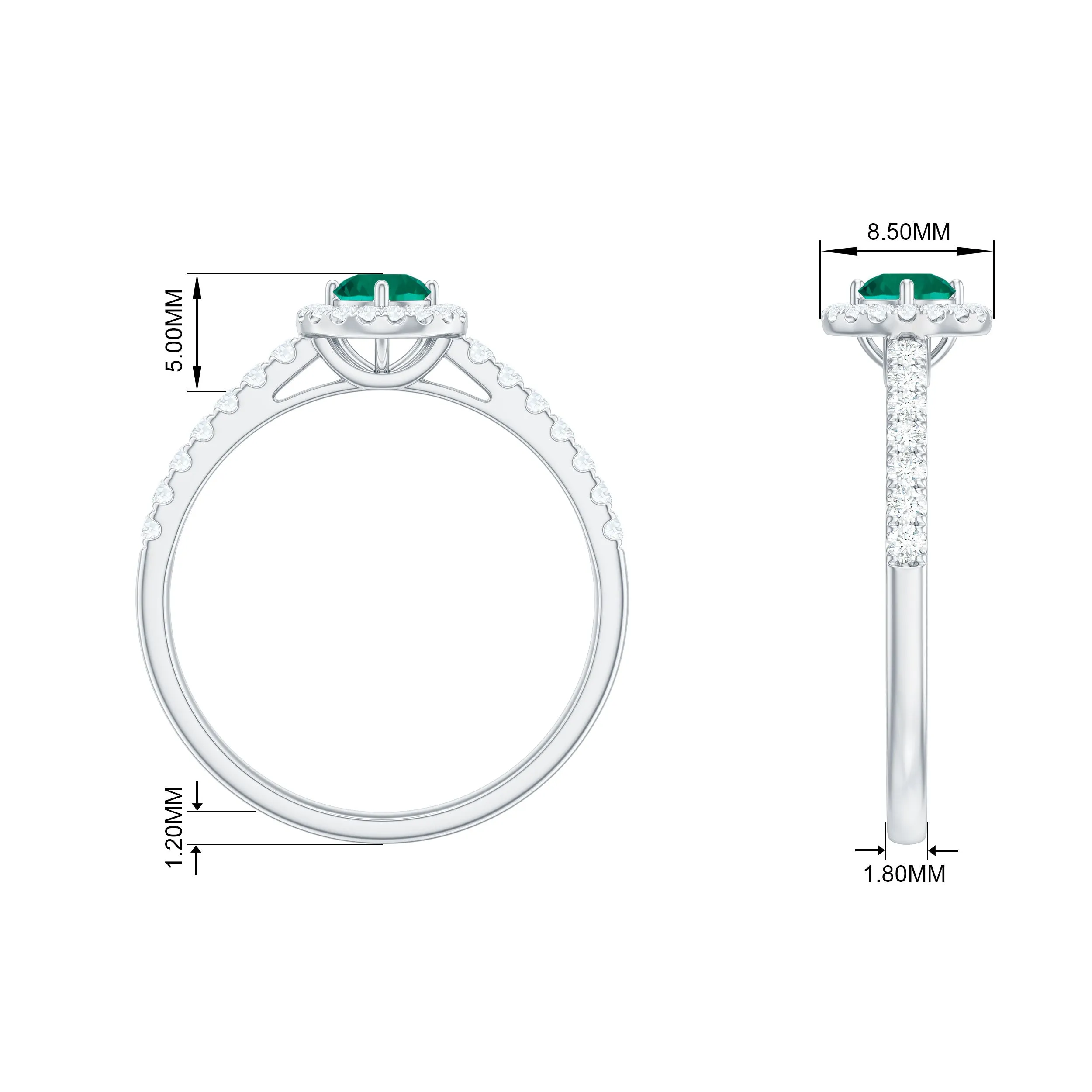 0.75 CT Created Emerald Engagement Ring with Diamond Halo