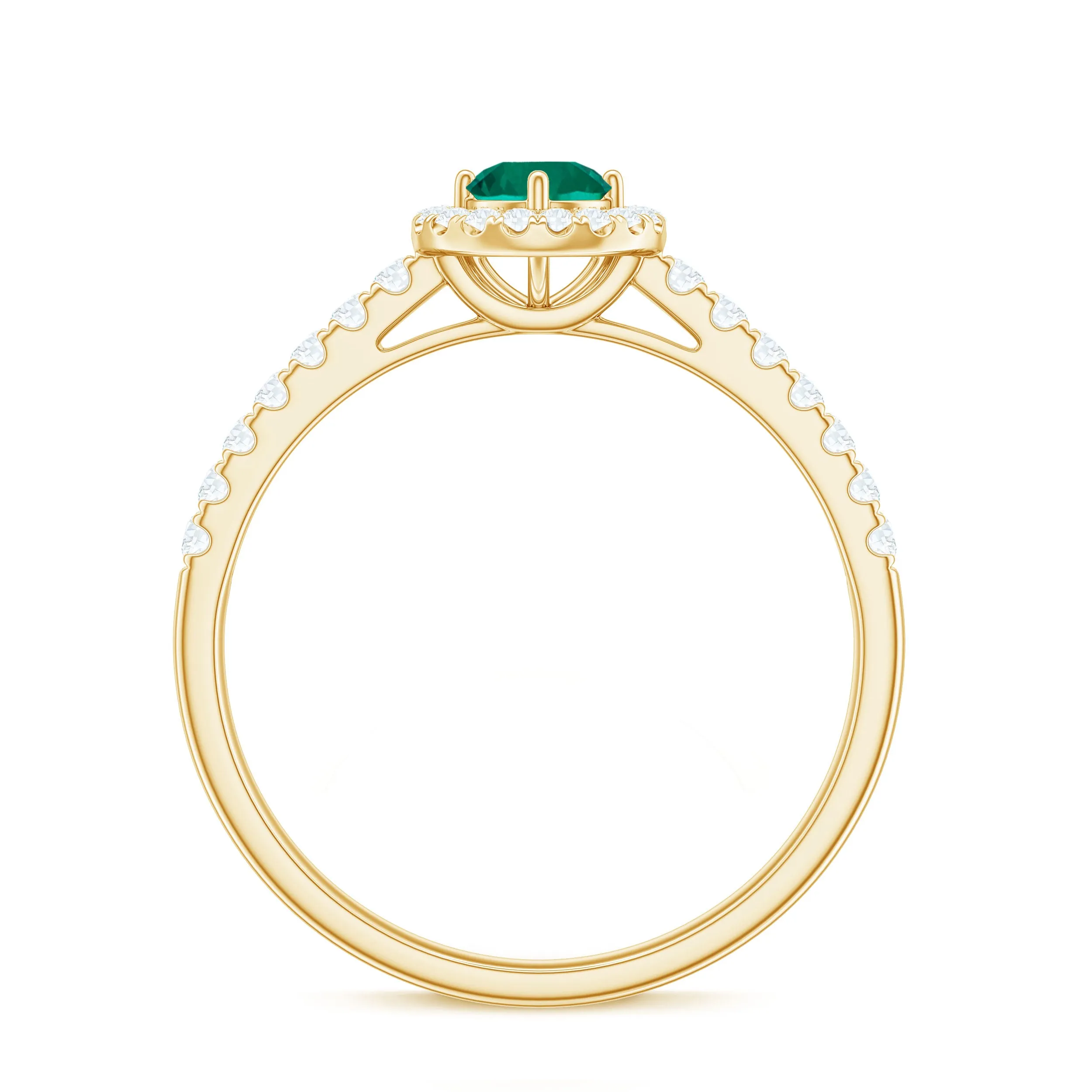 0.75 CT Created Emerald Engagement Ring with Diamond Halo