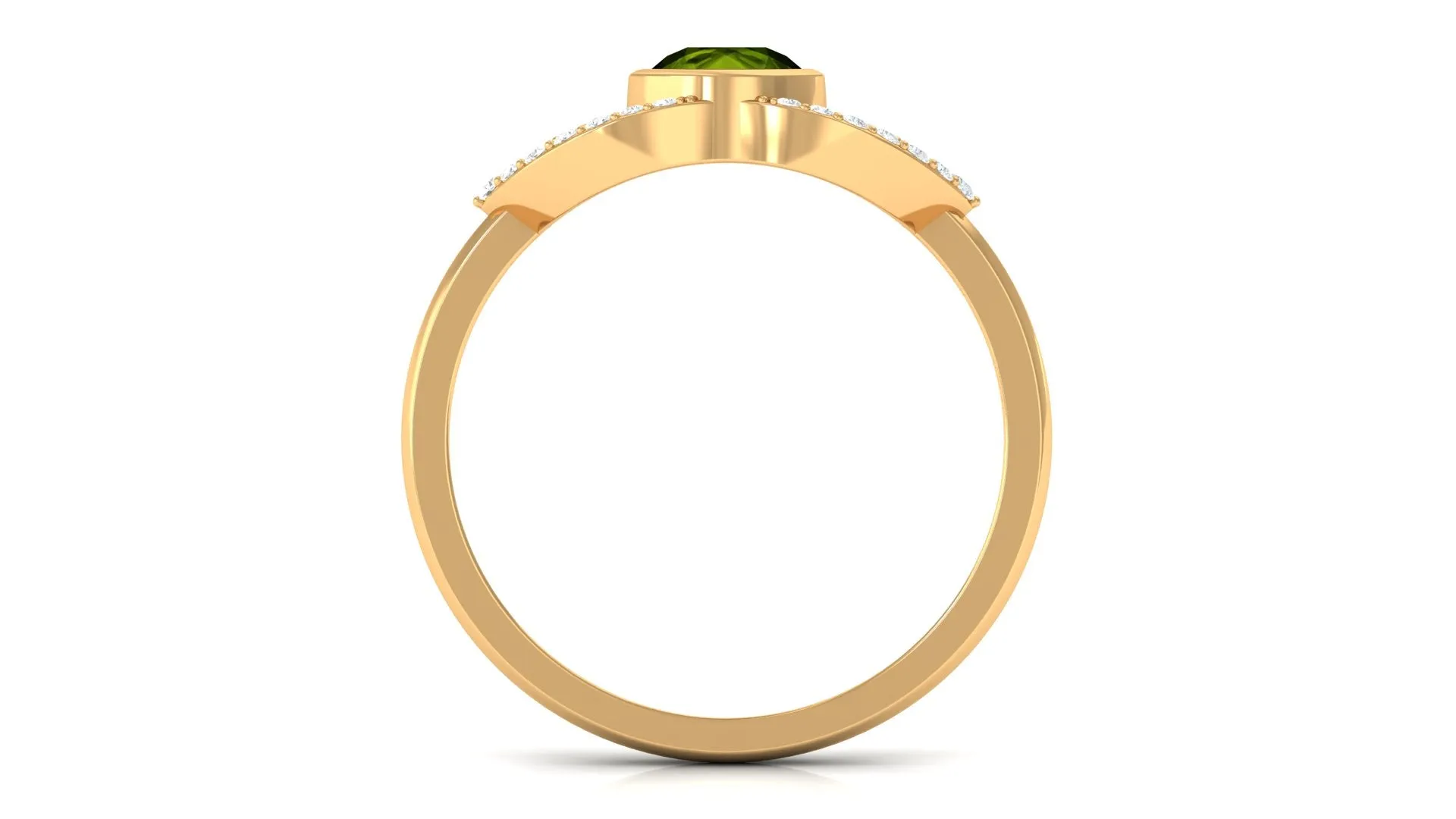 0.75 CT Split Shank Peridot Solitaire Ring with Diamond Accent