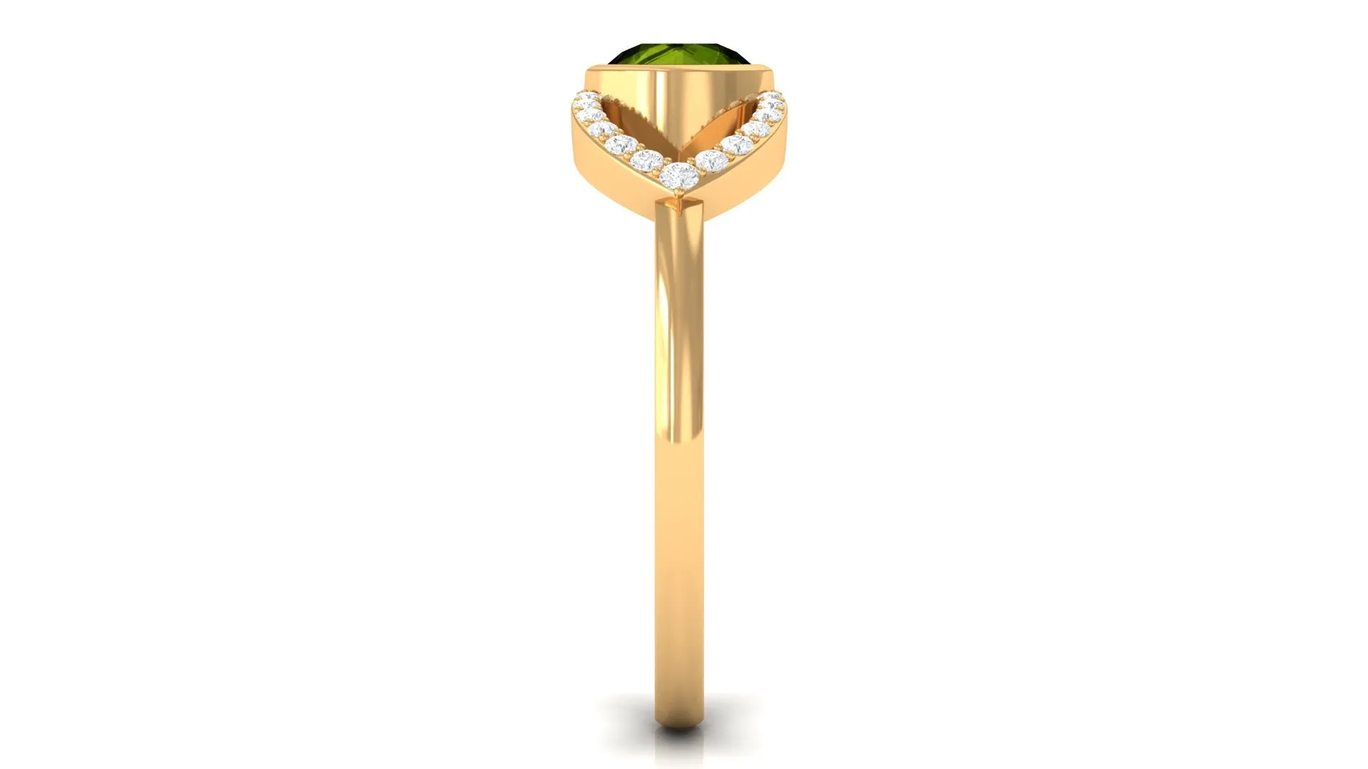 0.75 CT Split Shank Peridot Solitaire Ring with Diamond Accent