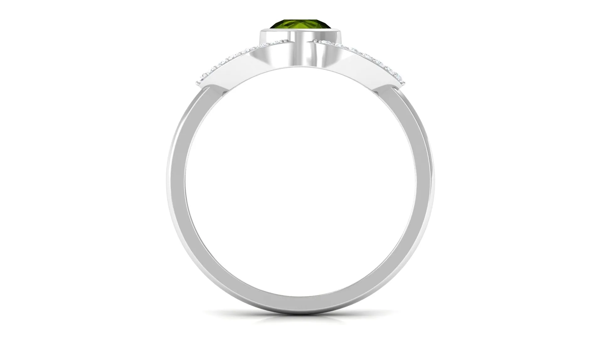 0.75 CT Split Shank Peridot Solitaire Ring with Diamond Accent