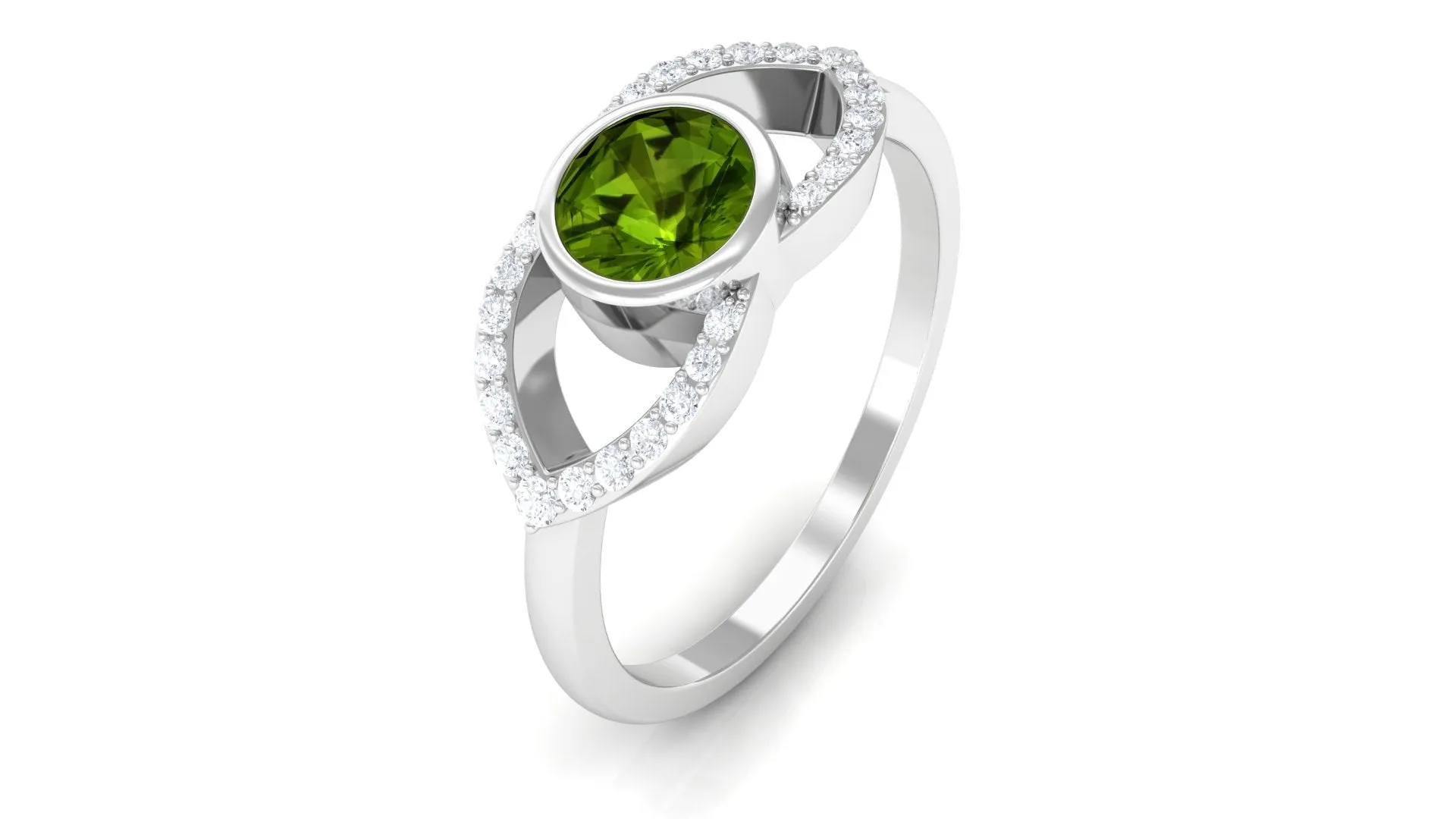 0.75 CT Split Shank Peridot Solitaire Ring with Diamond Accent