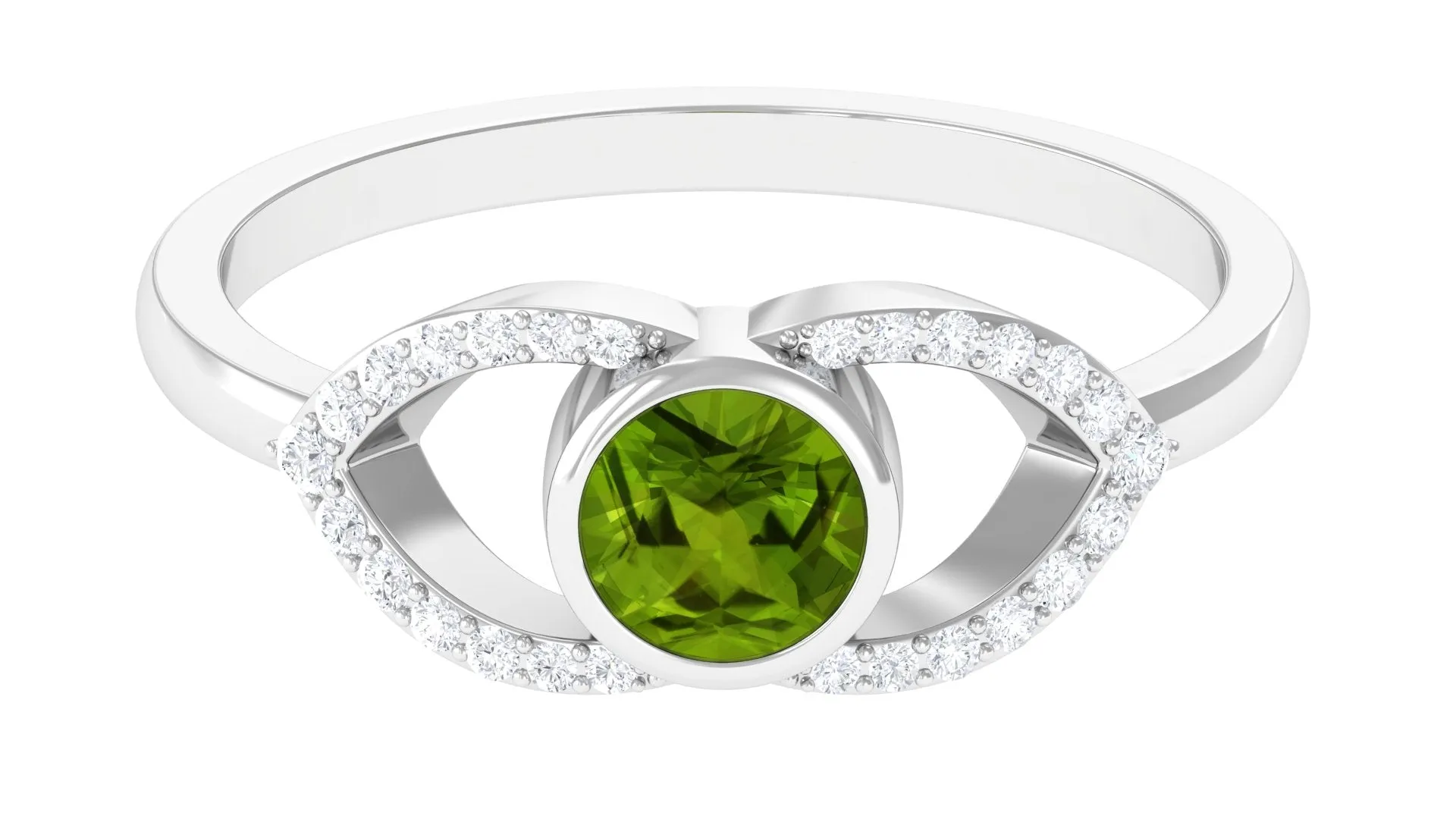 0.75 CT Split Shank Peridot Solitaire Ring with Diamond Accent