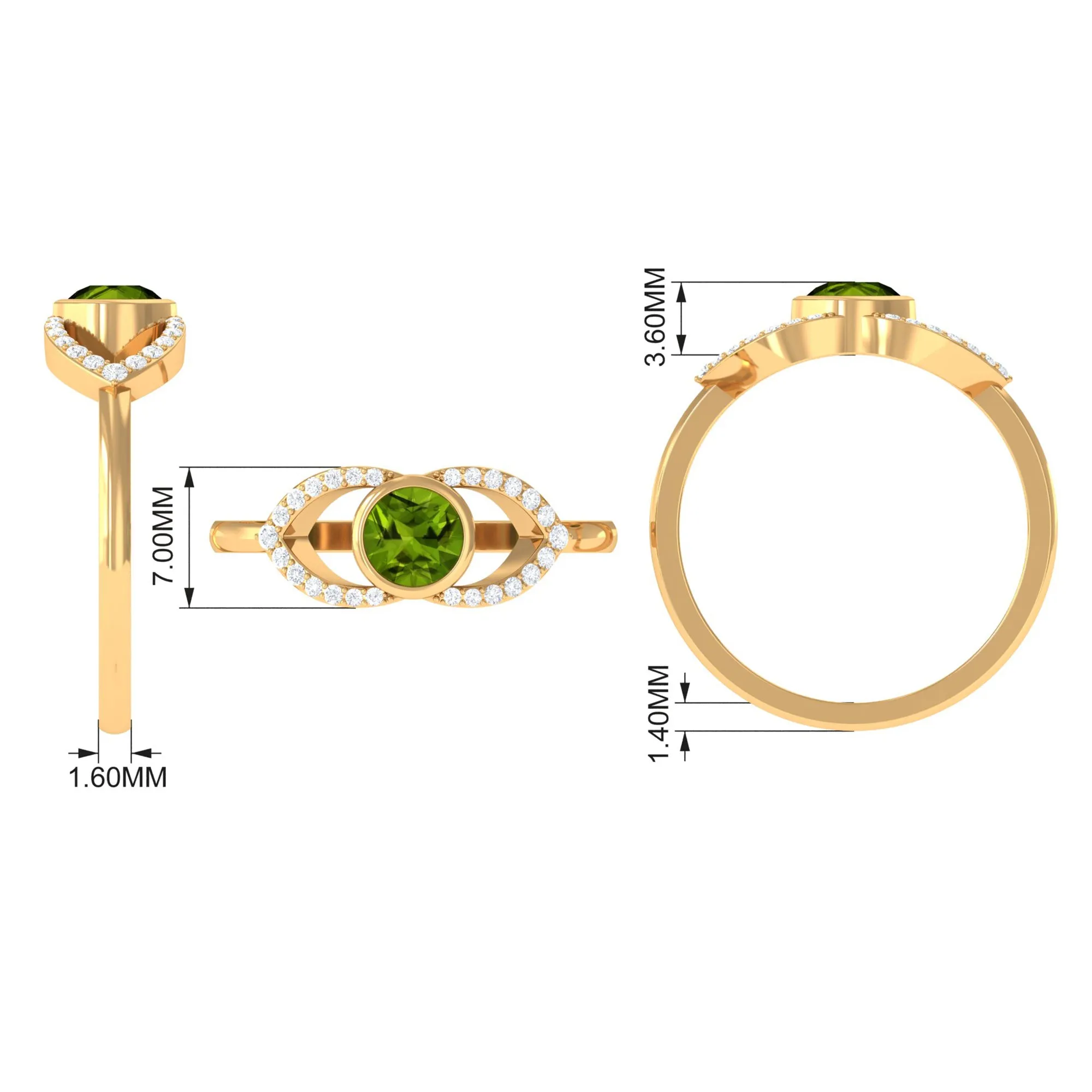 0.75 CT Split Shank Peridot Solitaire Ring with Diamond Accent