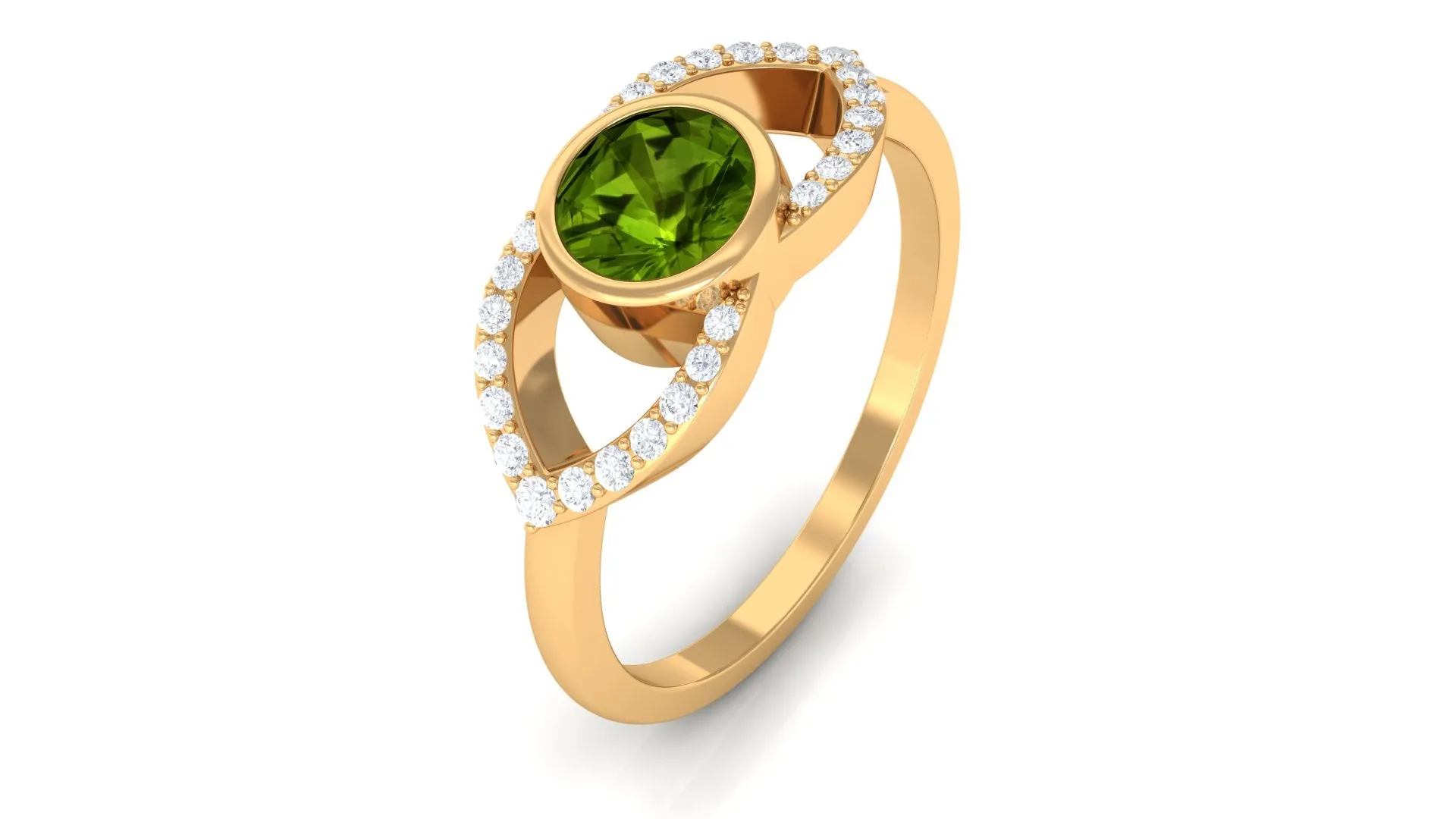 0.75 CT Split Shank Peridot Solitaire Ring with Diamond Accent