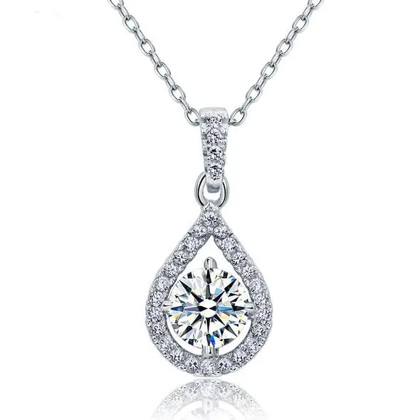 1 Carat Pear Shape Silver Necklace