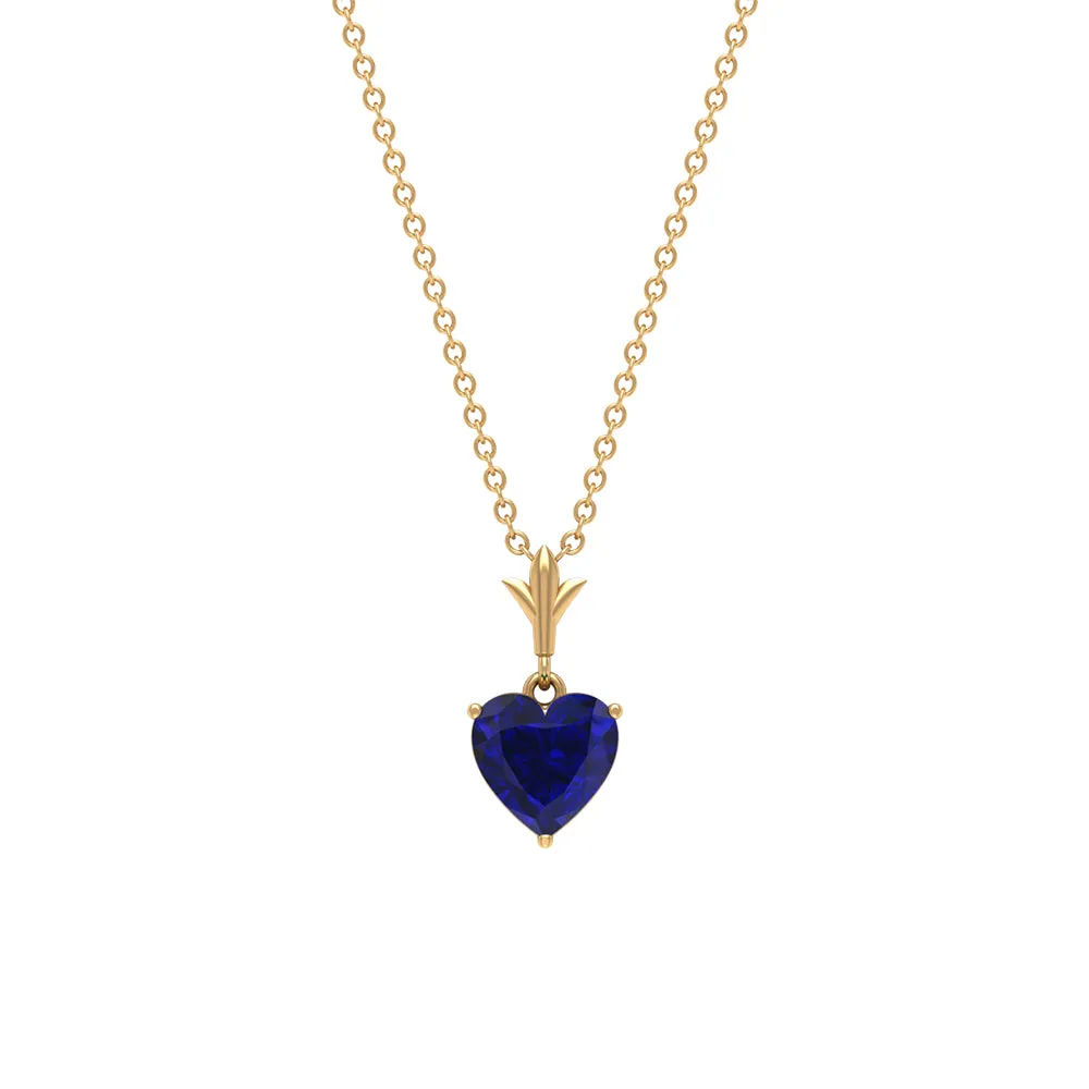 1 CT Heart Shape Lab Created Blue Sapphire Solitaire Pendant for Women