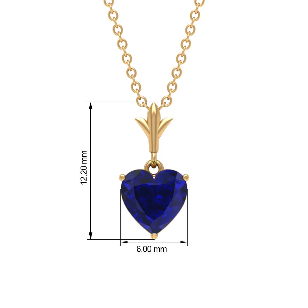 1 CT Heart Shape Lab Created Blue Sapphire Solitaire Pendant for Women