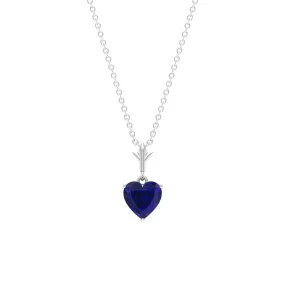 1 CT Heart Shape Lab Created Blue Sapphire Solitaire Pendant for Women