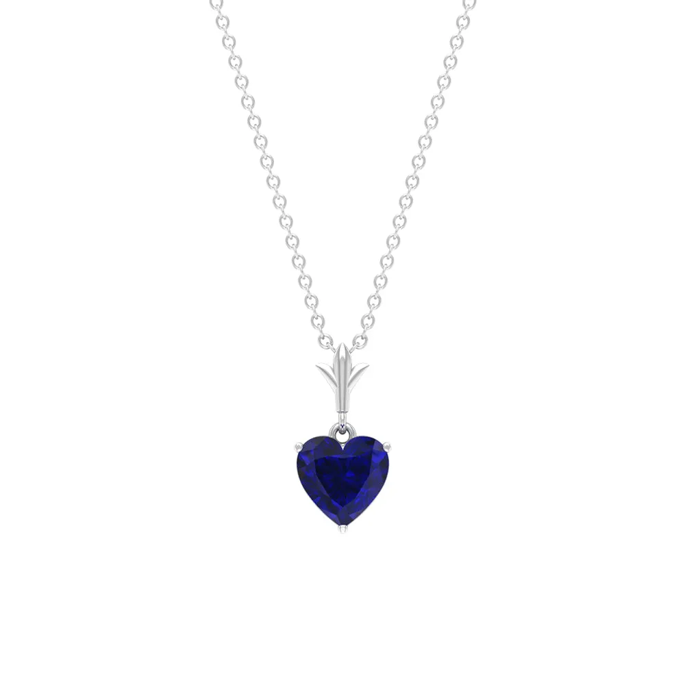 1 CT Heart Shape Lab Created Blue Sapphire Solitaire Pendant for Women