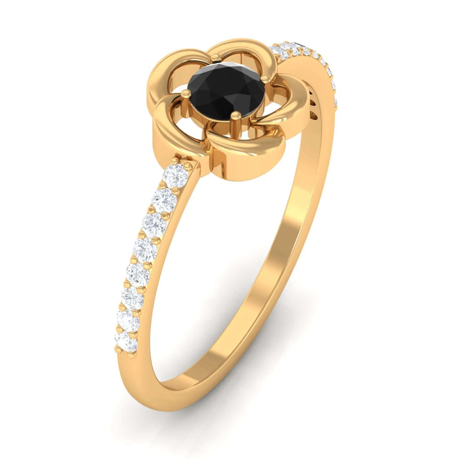 1 CT Lab-Created Black Diamond Flower Promise Ring with Diamond