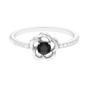 1 CT Lab-Created Black Diamond Flower Promise Ring with Diamond