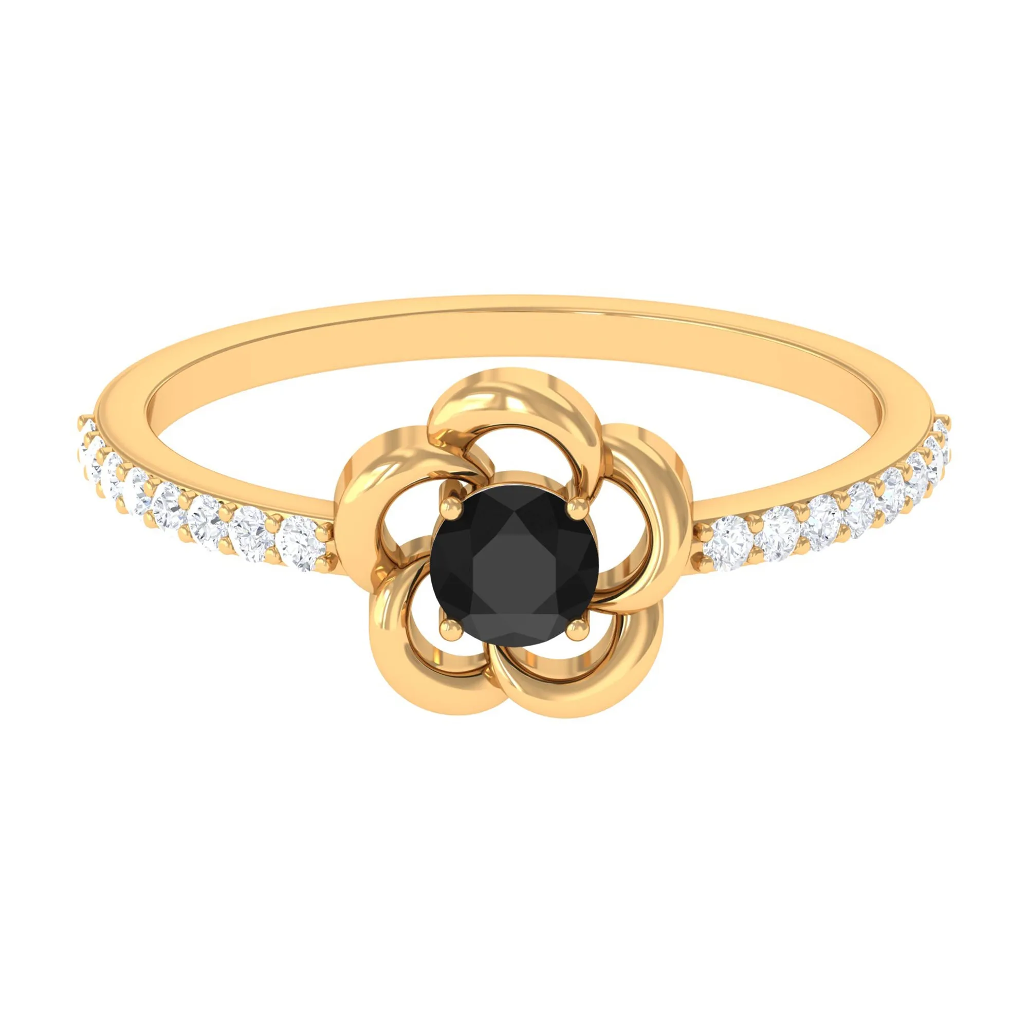 1 CT Lab-Created Black Diamond Flower Promise Ring with Diamond