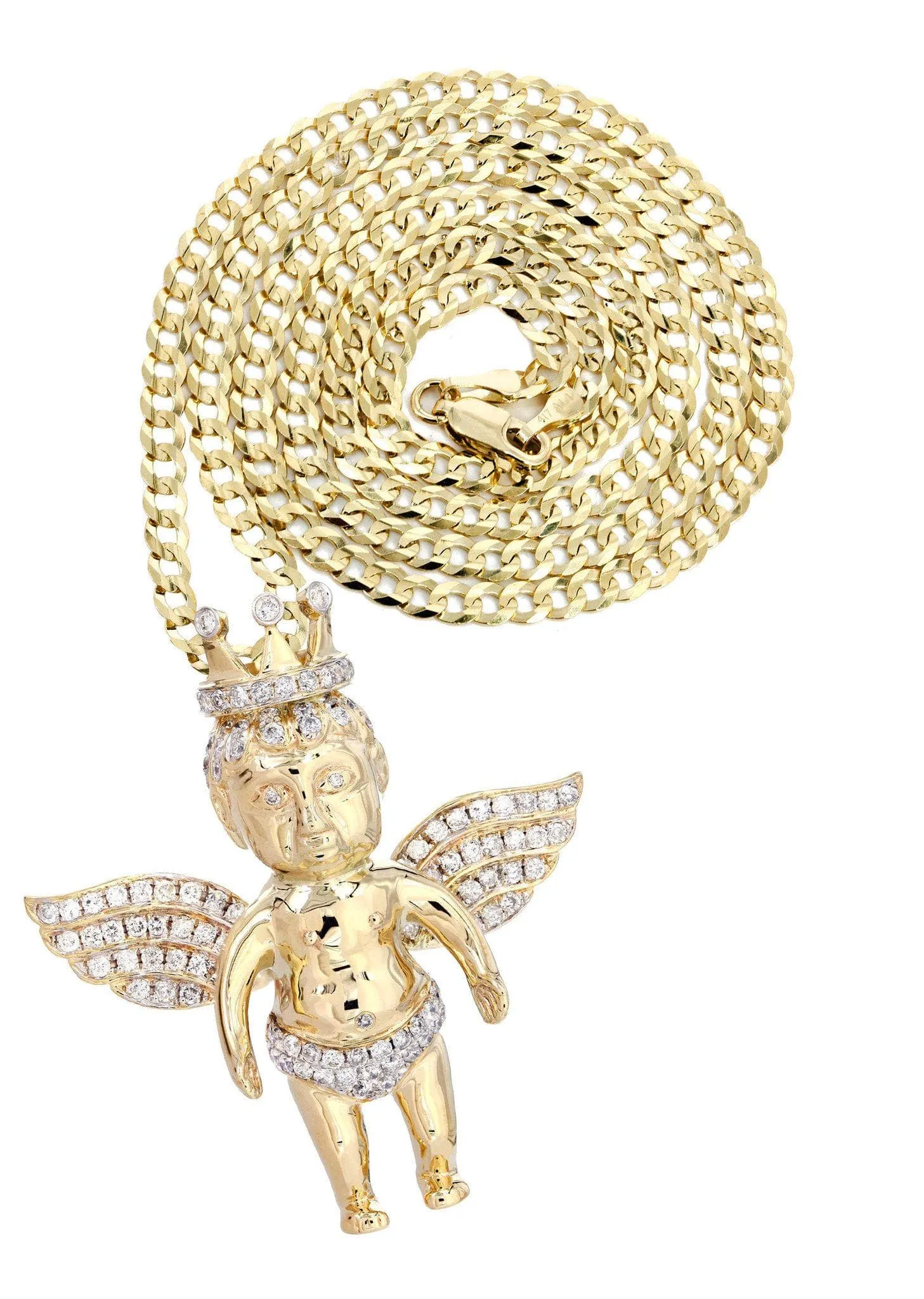 10K Yellow Gold Angel Diamond Necklace  | 1.72 Carats