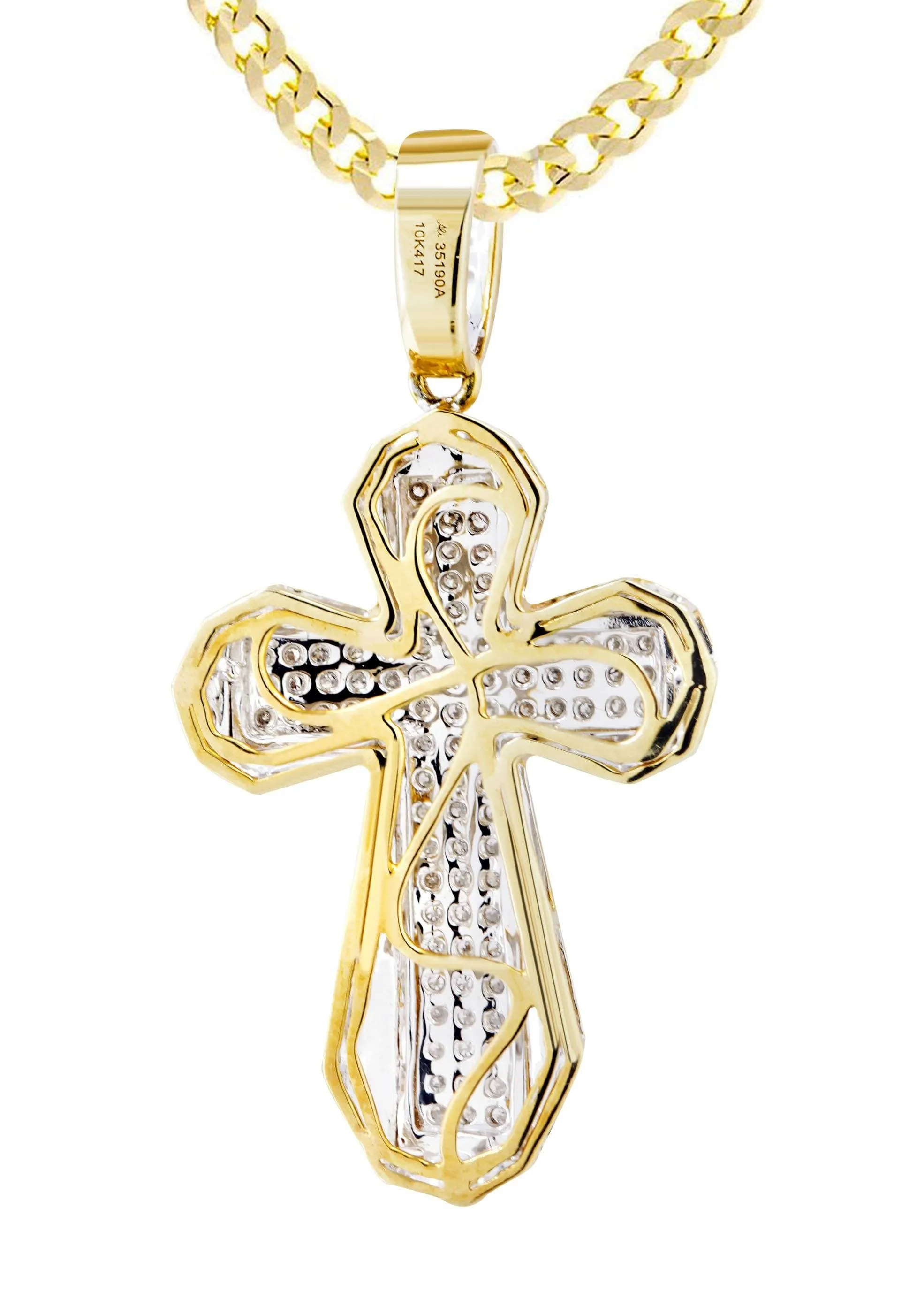 10K Yellow Gold Cross  Diamond Necklace  | 0.39 Carats