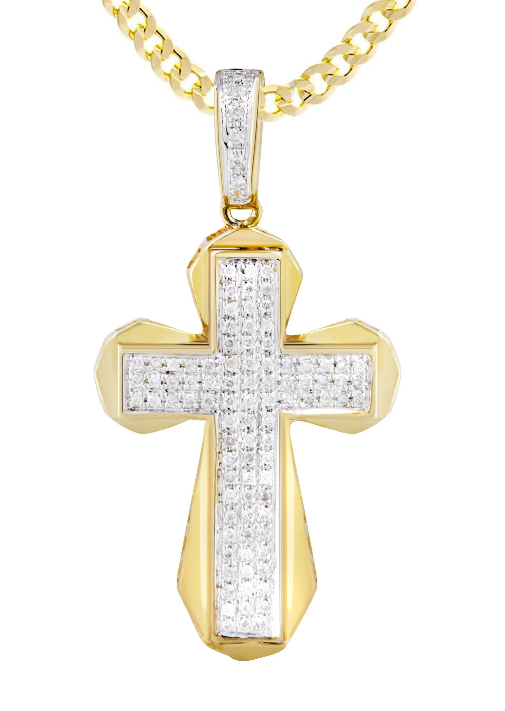 10K Yellow Gold Cross  Diamond Necklace  | 0.39 Carats