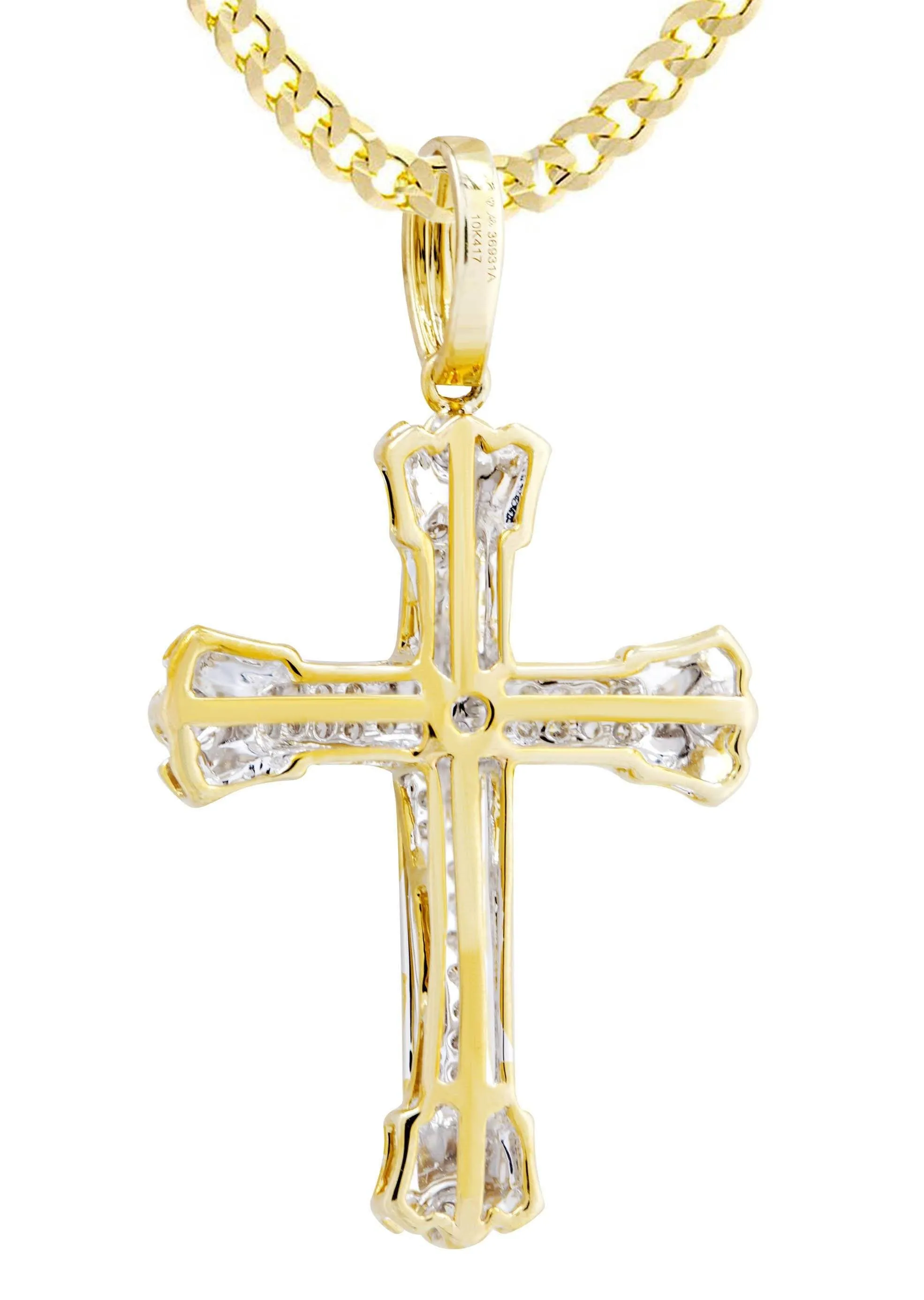 10K Yellow Gold Cross  Diamond Necklace  | 0.49 Carats