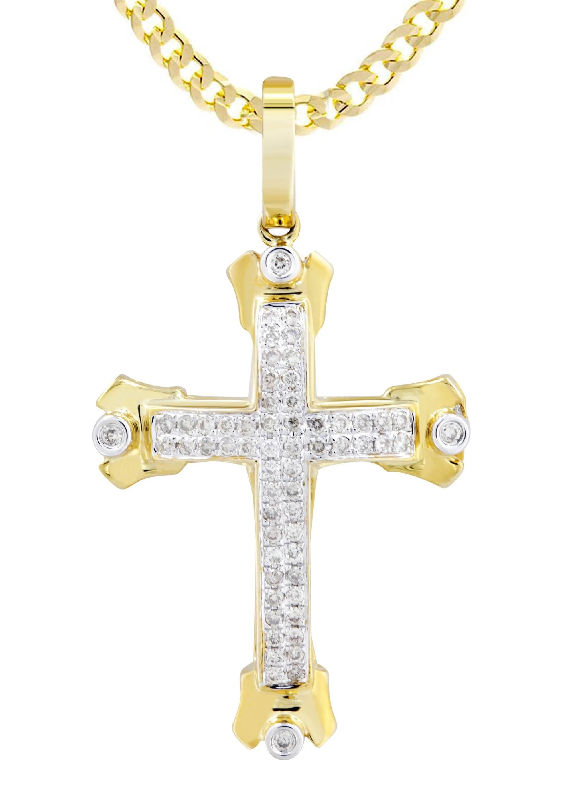 10K Yellow Gold Cross  Diamond Necklace  | 0.49 Carats