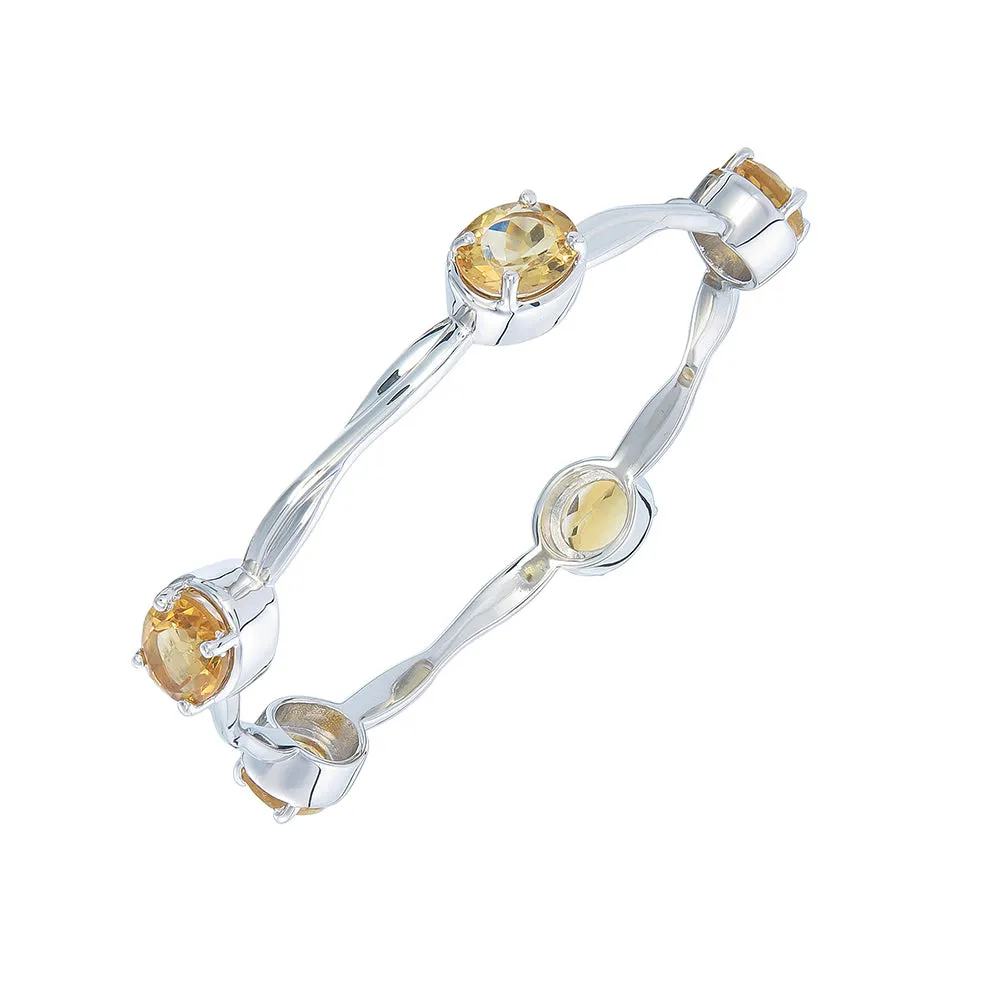 11 cttw Citrine Bangle Bracelet Brass With Rhodium Plating 11x9 MM Oval Twisted