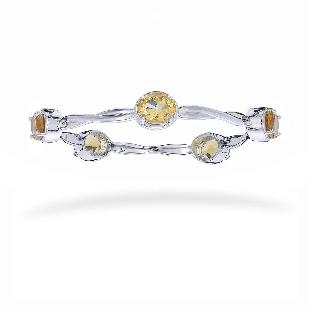 11 cttw Citrine Bangle Bracelet Brass With Rhodium Plating 11x9 MM Oval Twisted