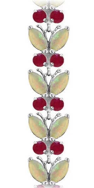 12 Carat 14K Solid White Gold Butterfly Bracelet Opal Ruby