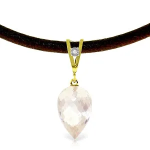 12.26 Carat 14K Solid Yellow Gold Leather Necklace Diamond White Topaz