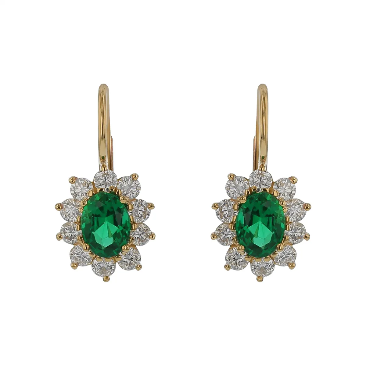 1.49ct Oval Emerald and 1.20ct Diamond Earrings in 18K Yellow Gold