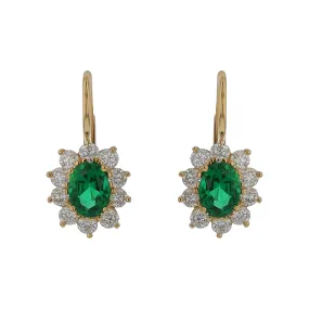 1.49ct Oval Emerald and 1.20ct Diamond Earrings in 18K Yellow Gold