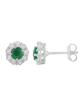 14ct White Gold Natural Emerald and Diamond Earrings - 780702