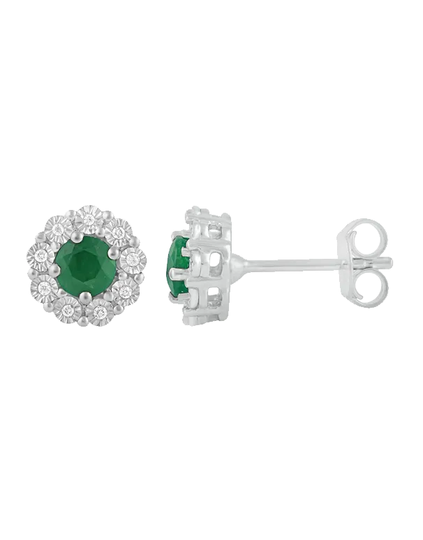 14ct White Gold Natural Emerald and Diamond Earrings - 780702