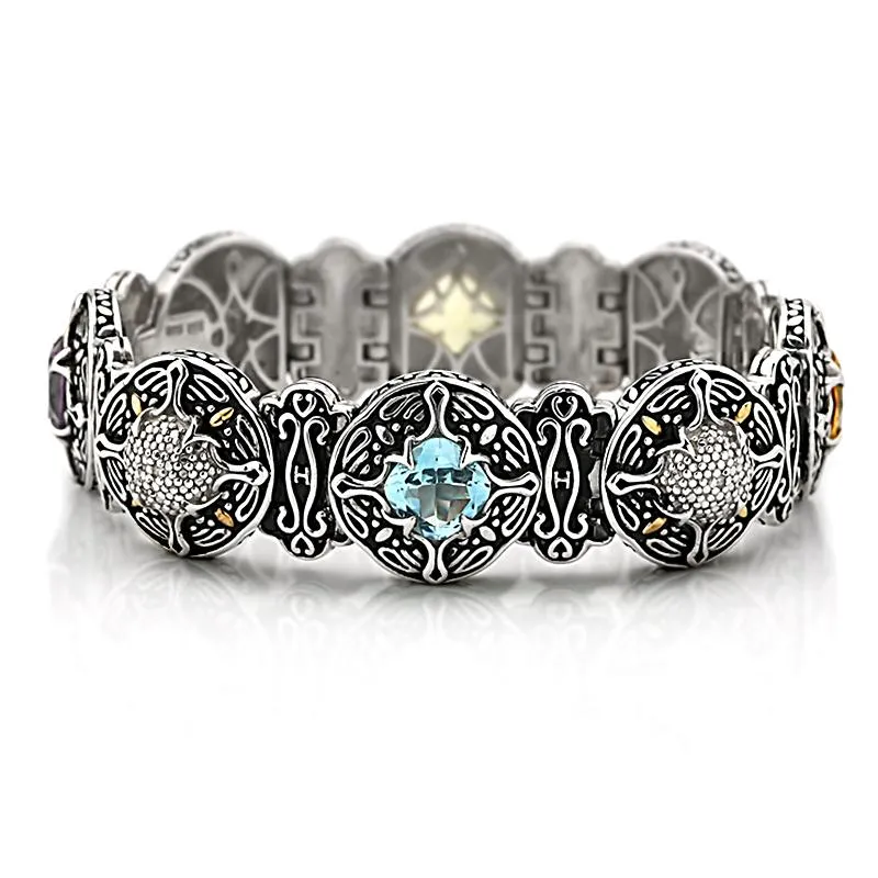 14K and 925 Sterling Bracelet with Diamonds and Multi-Color Stones (141B901180)