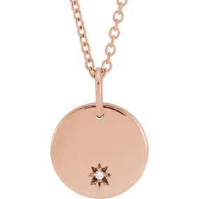 14K Gold .005 CT Diamond Round Engravable Starburst Necklace