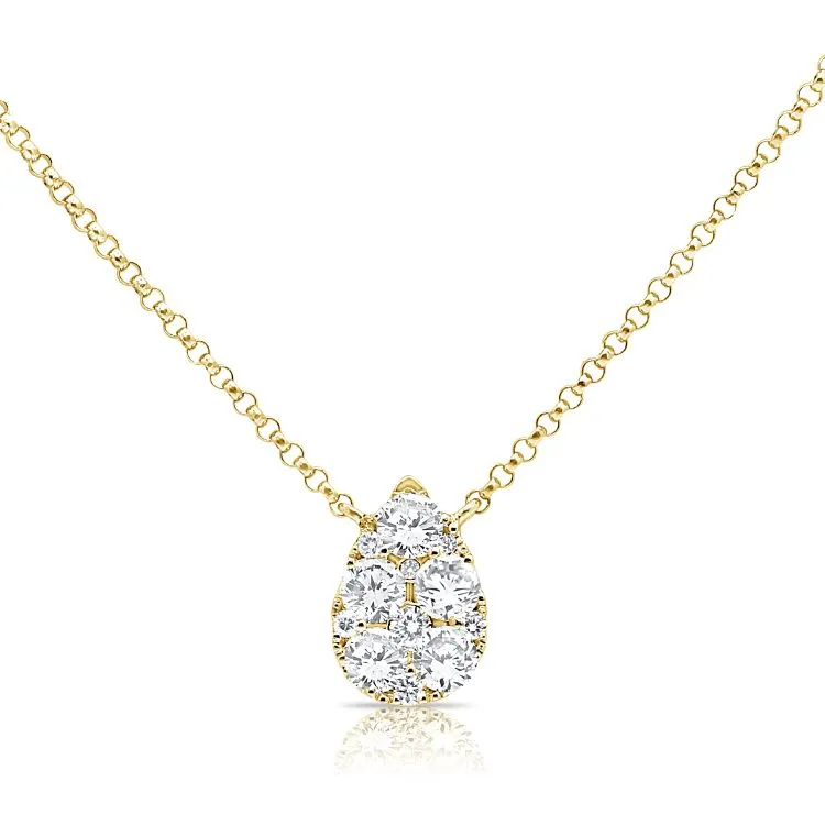 14k Gold 0.70Ct Diamond Pear Shaped Cluster Necklace, available in White, Rose and Yellow Gold