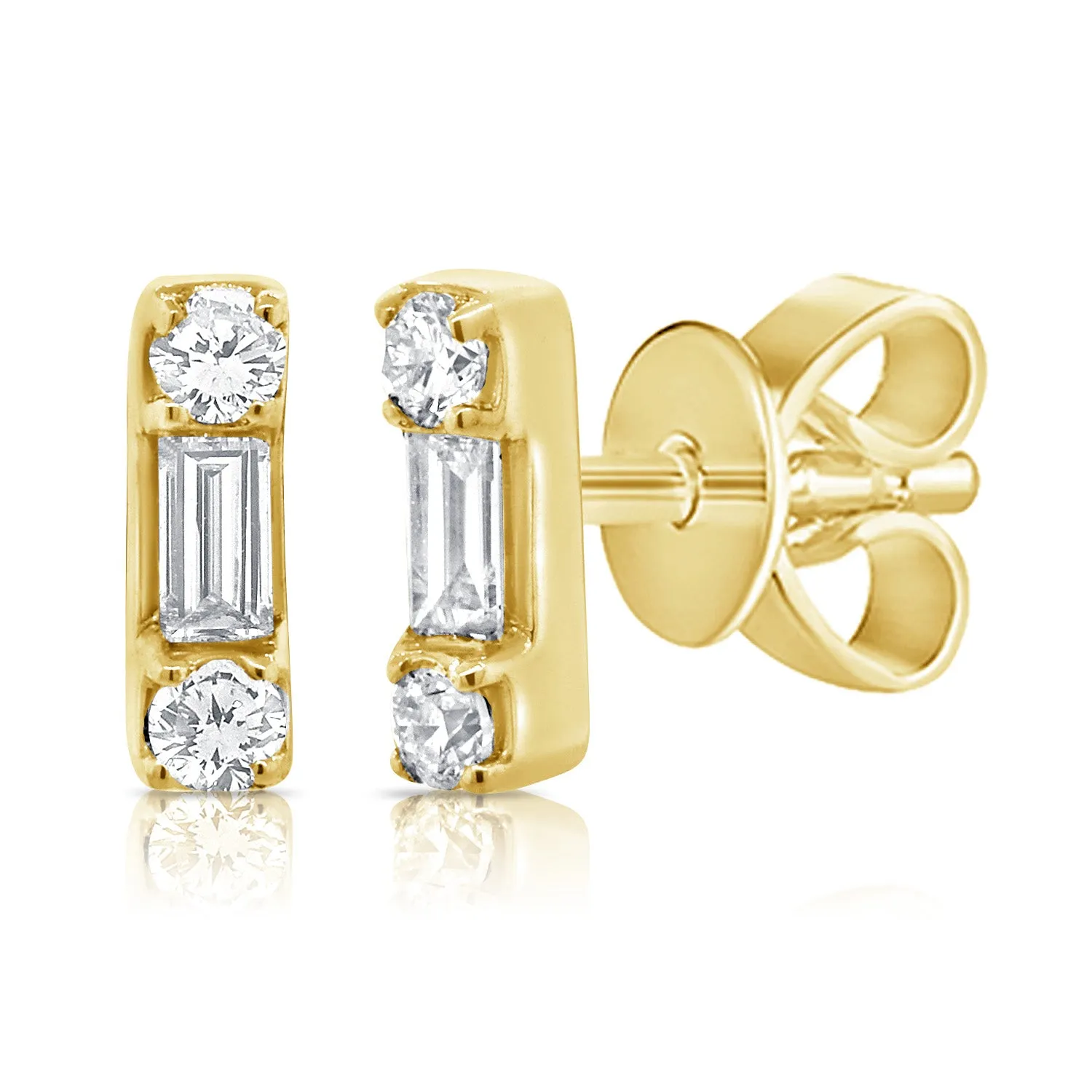 14k Gold & Diamond Baguette Stud Earrings - 0.12ct