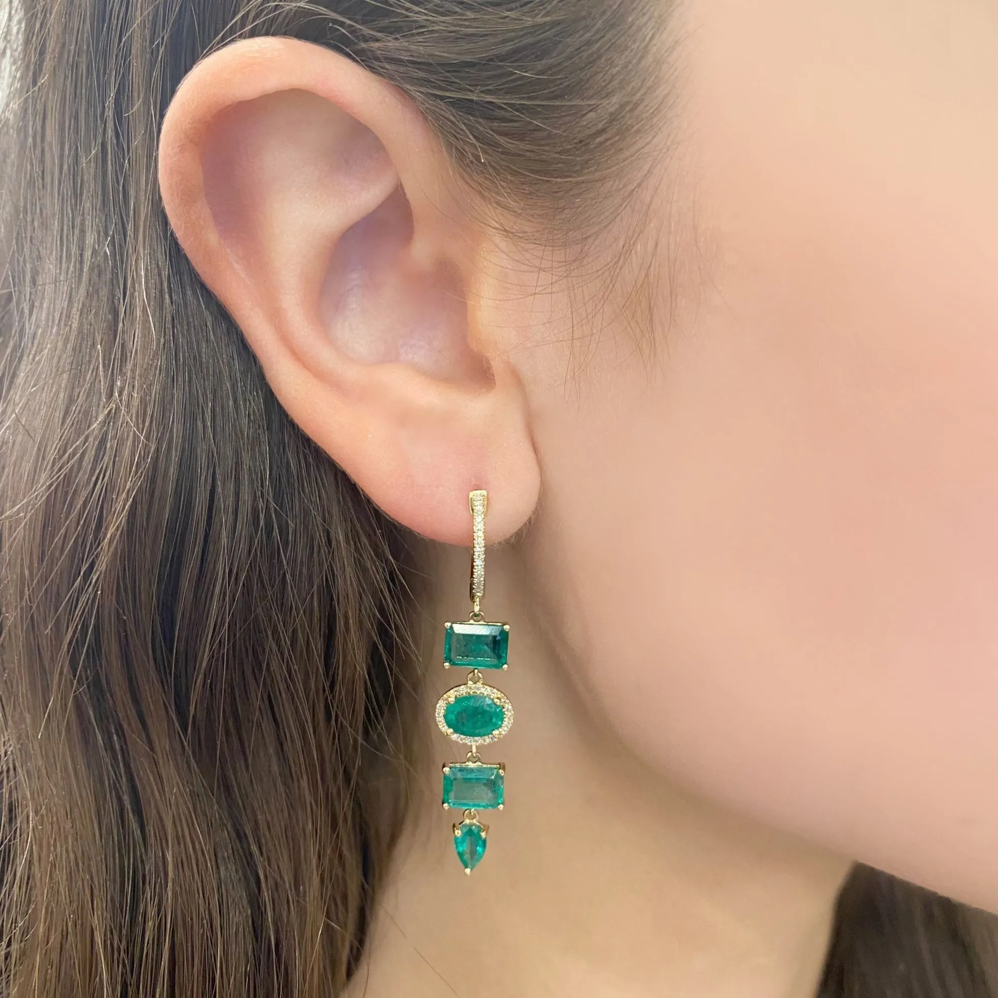 14K GOLD DIAMOND EMERALD VIVIENNE EARRINGS