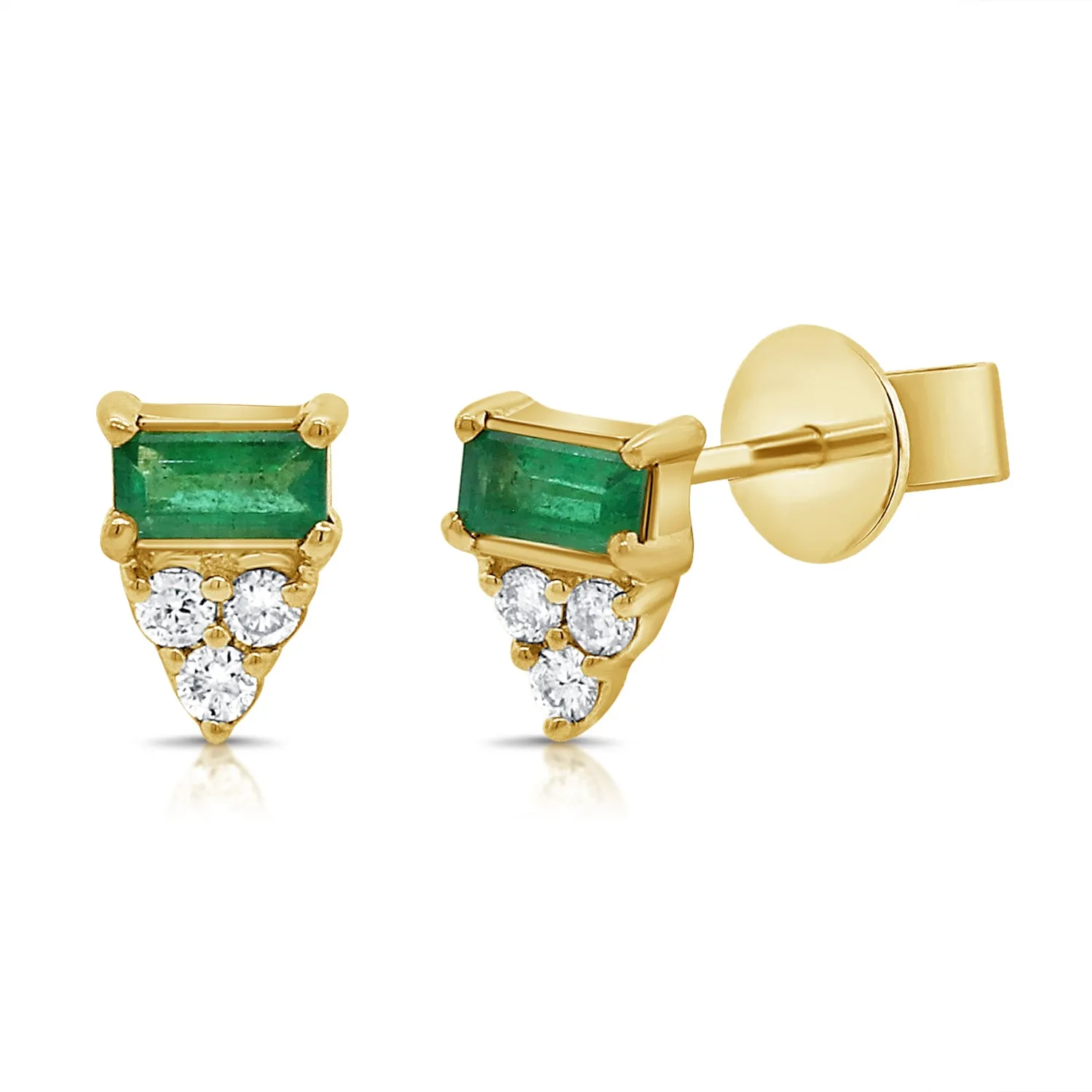 14K Gold Emerald & Diamond Stud Earrings