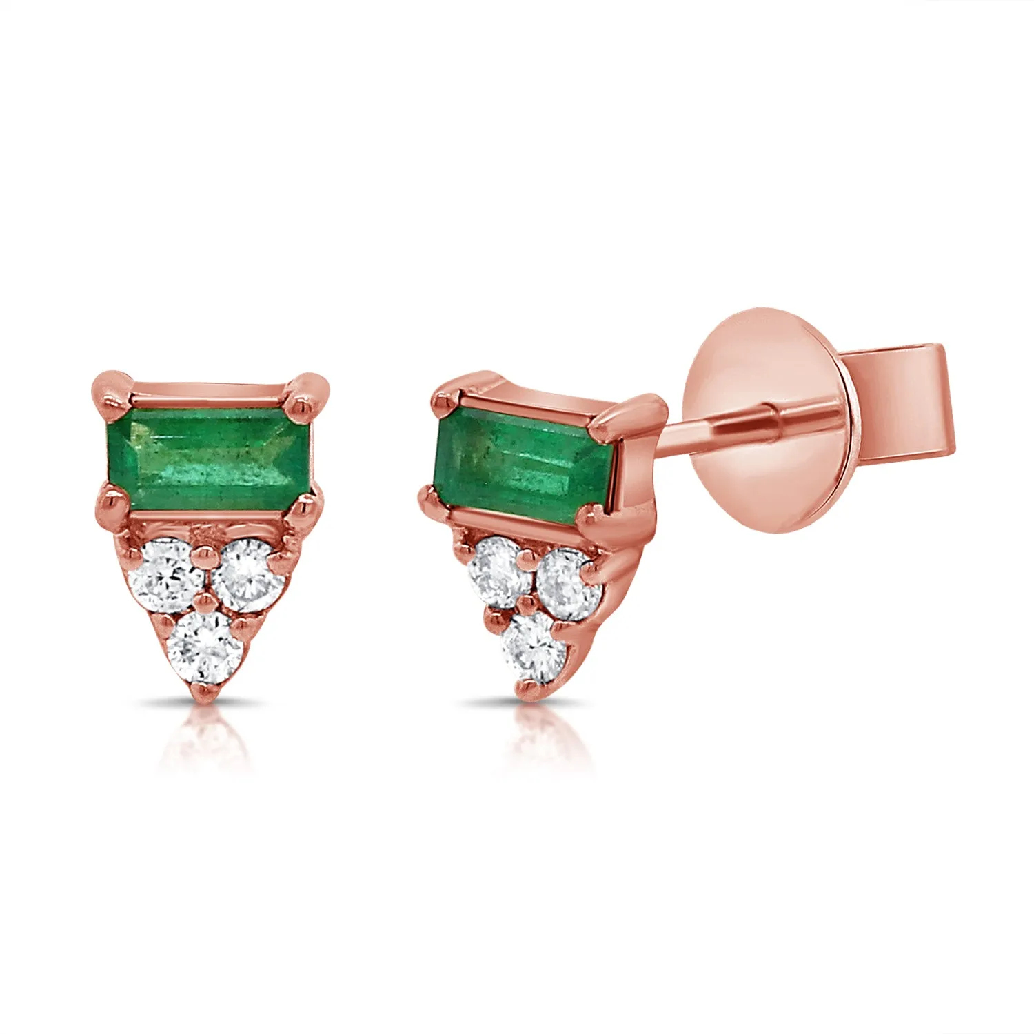 14K Gold Emerald & Diamond Stud Earrings